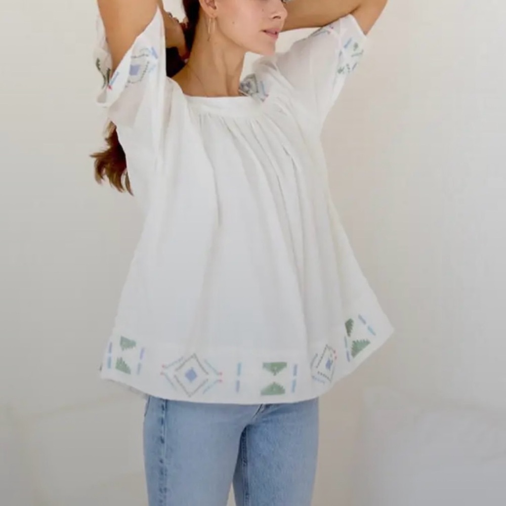 Mirth handmade edition khadi embroidered tie back top